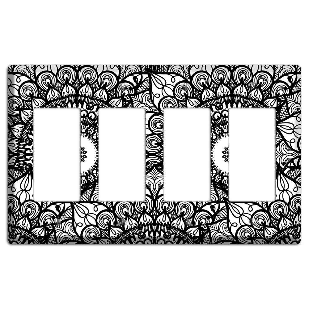 Mandala Black and White Style V Cover Plates 4 Rocker Wallplate