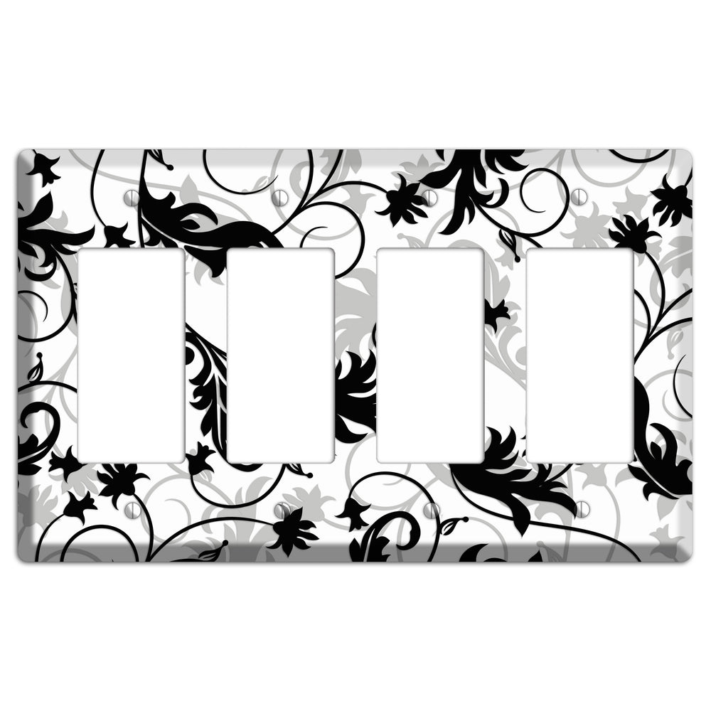 Black White and Grey Victorian Sprig 4 Rocker Wallplate