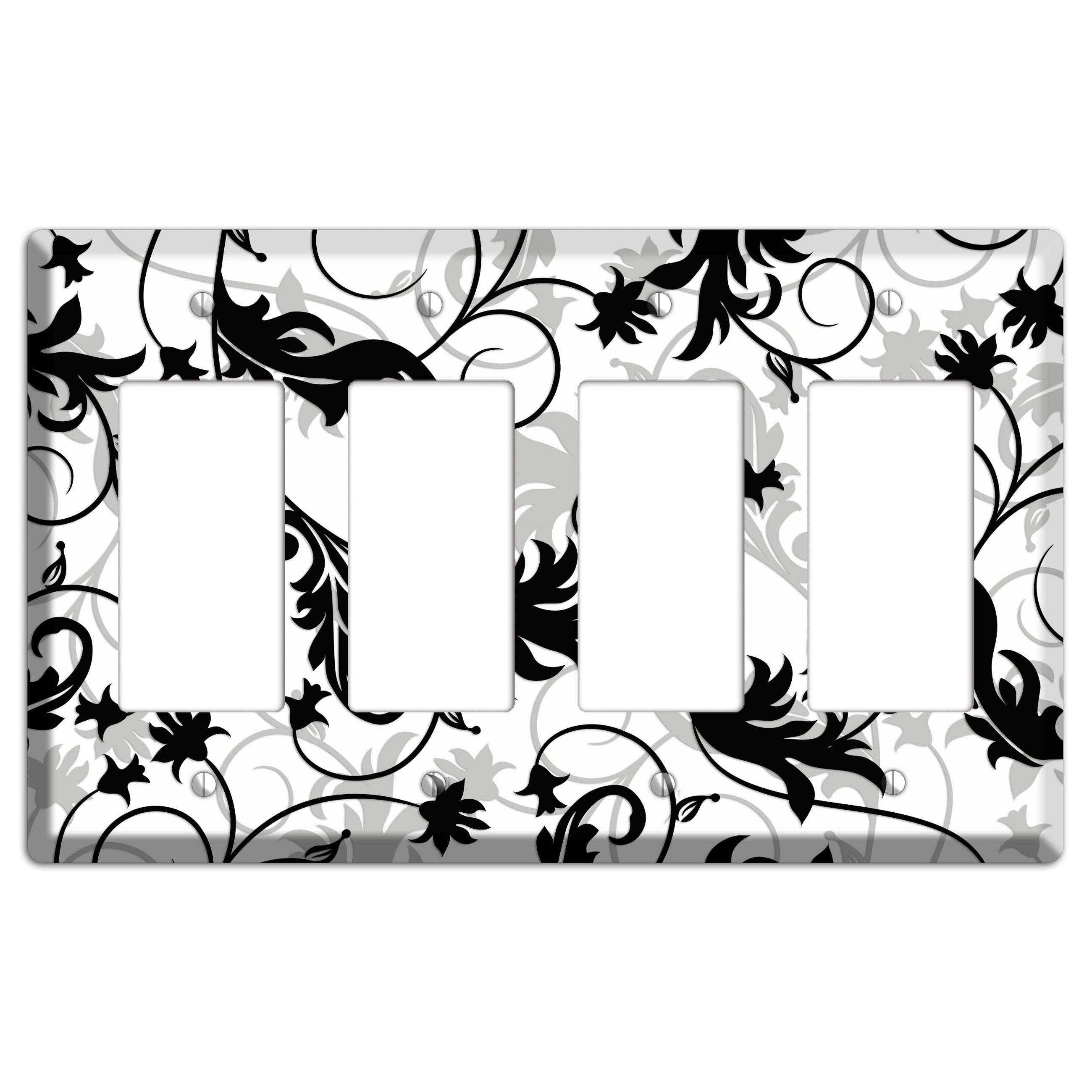 Black White and Grey Victorian Sprig 4 Rocker Wallplate