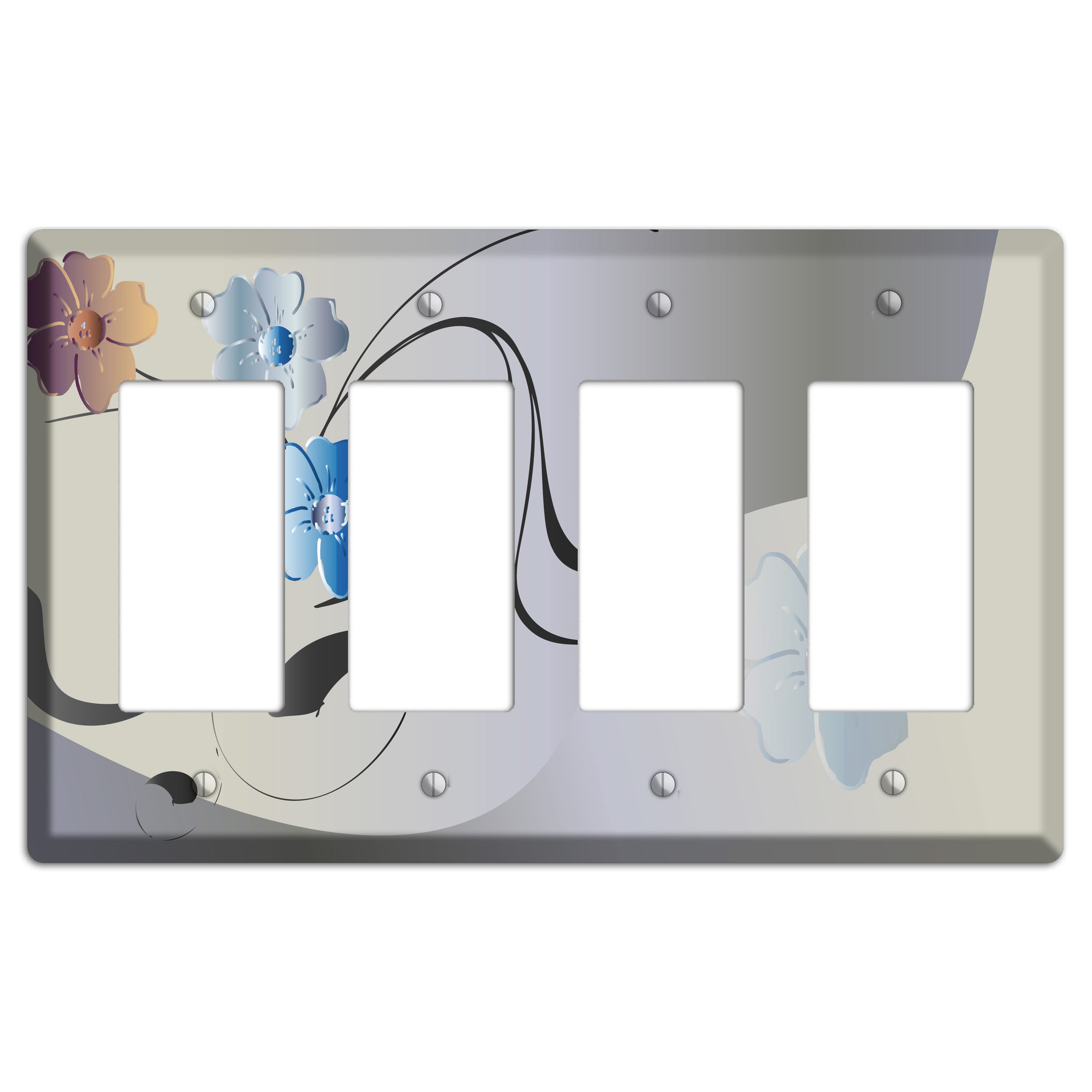 Grey and Blue Floral Sprig 4 Rocker Wallplate
