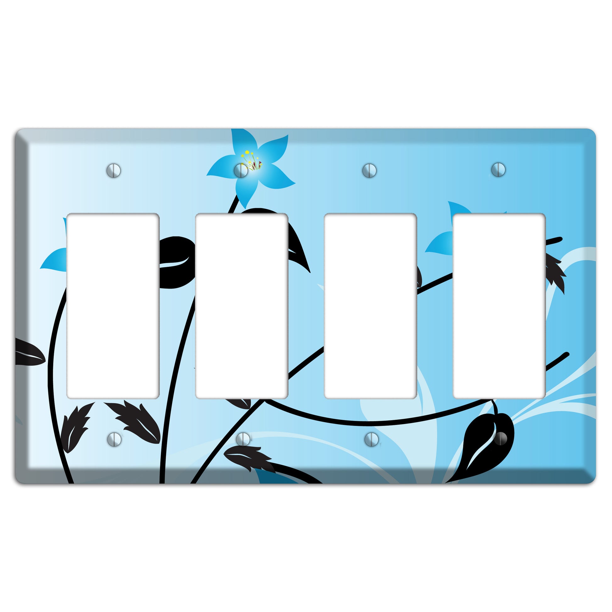 Blue Double Sprig 4 Rocker Wallplate