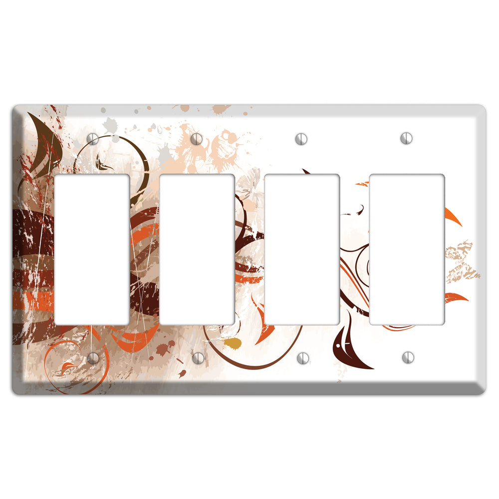 Brown Maroon Orange Swirl and Splatter 4 Rocker Wallplate