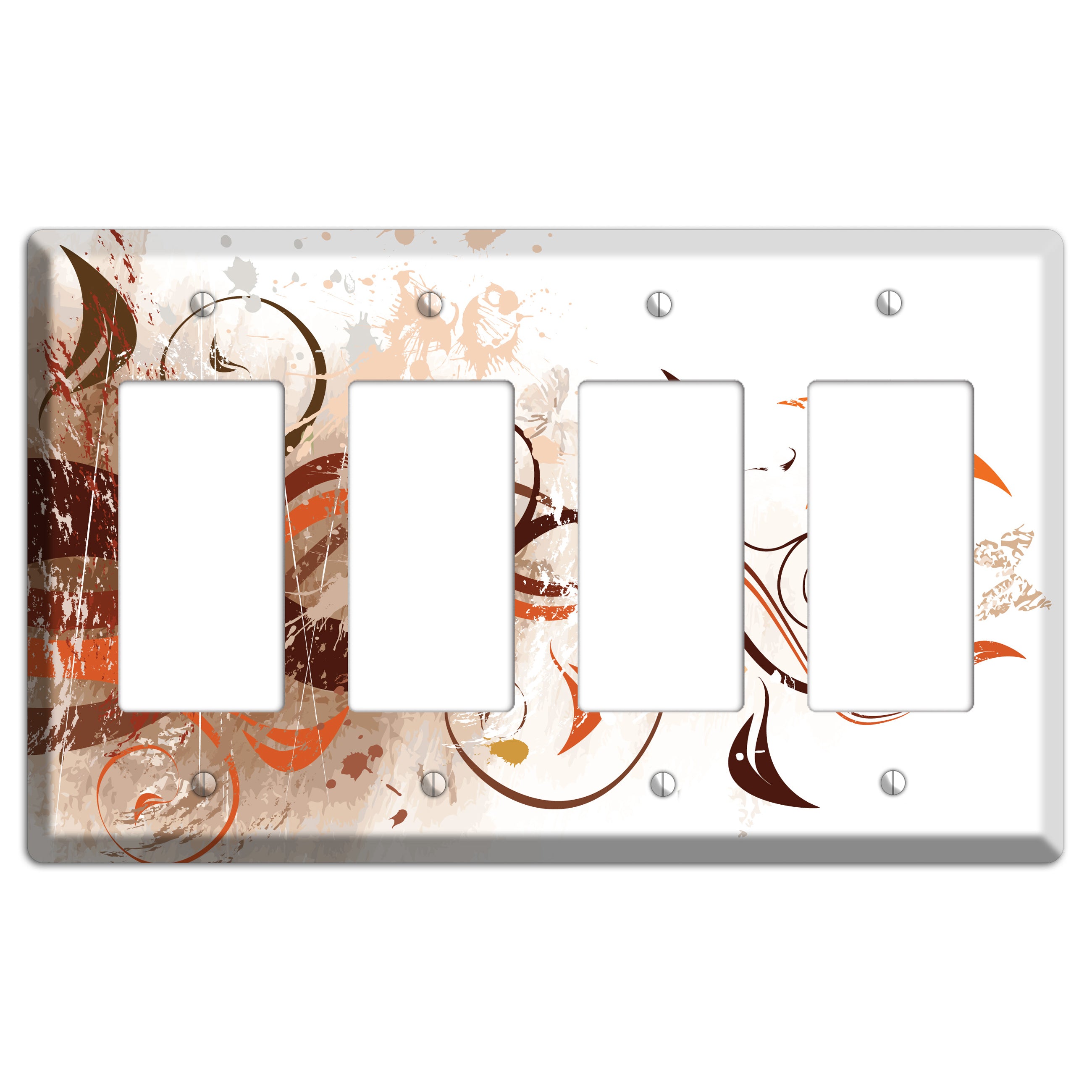 Brown Maroon Orange Swirl and Splatter 4 Rocker Wallplate