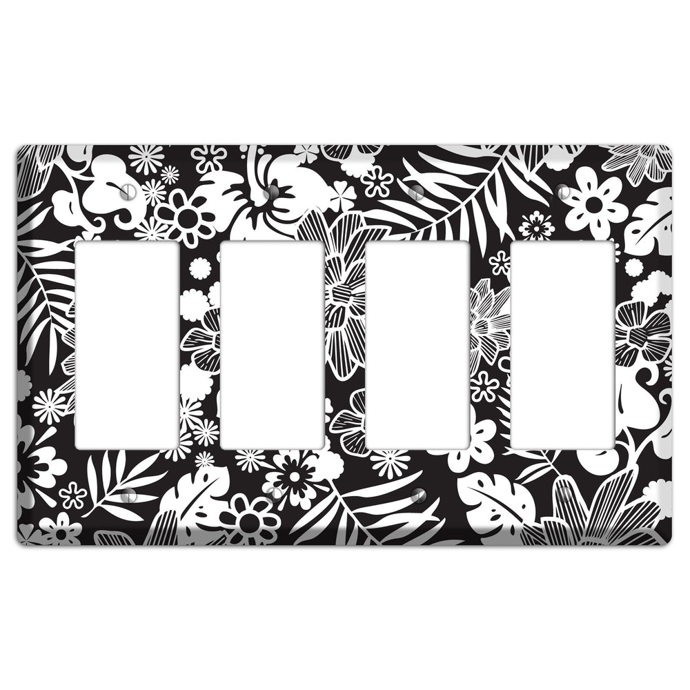 Black with White Tropical 4 Rocker Wallplate