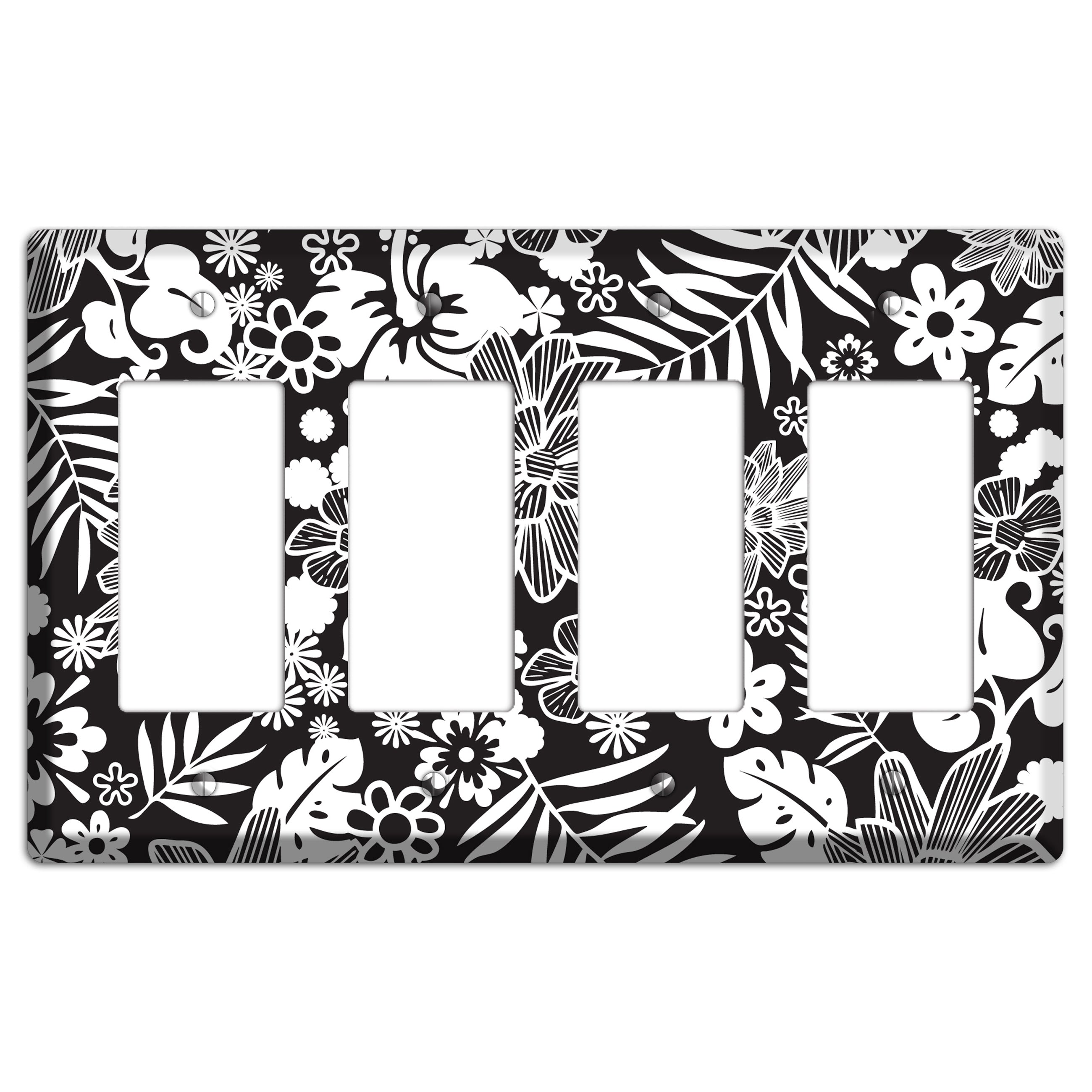 Black with White Tropical 4 Rocker Wallplate