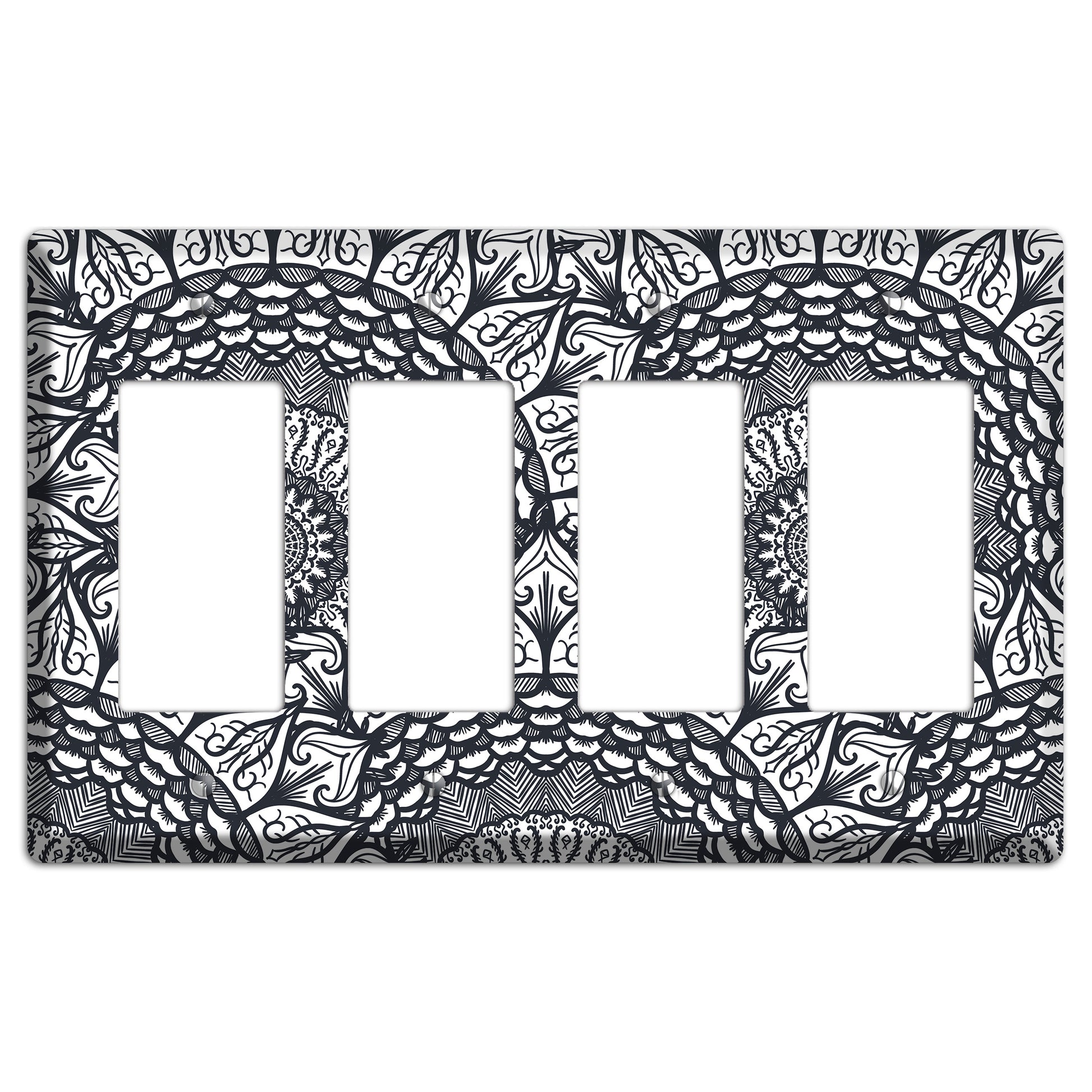 Mandala Black and White Style L Cover Plates 4 Rocker Wallplate