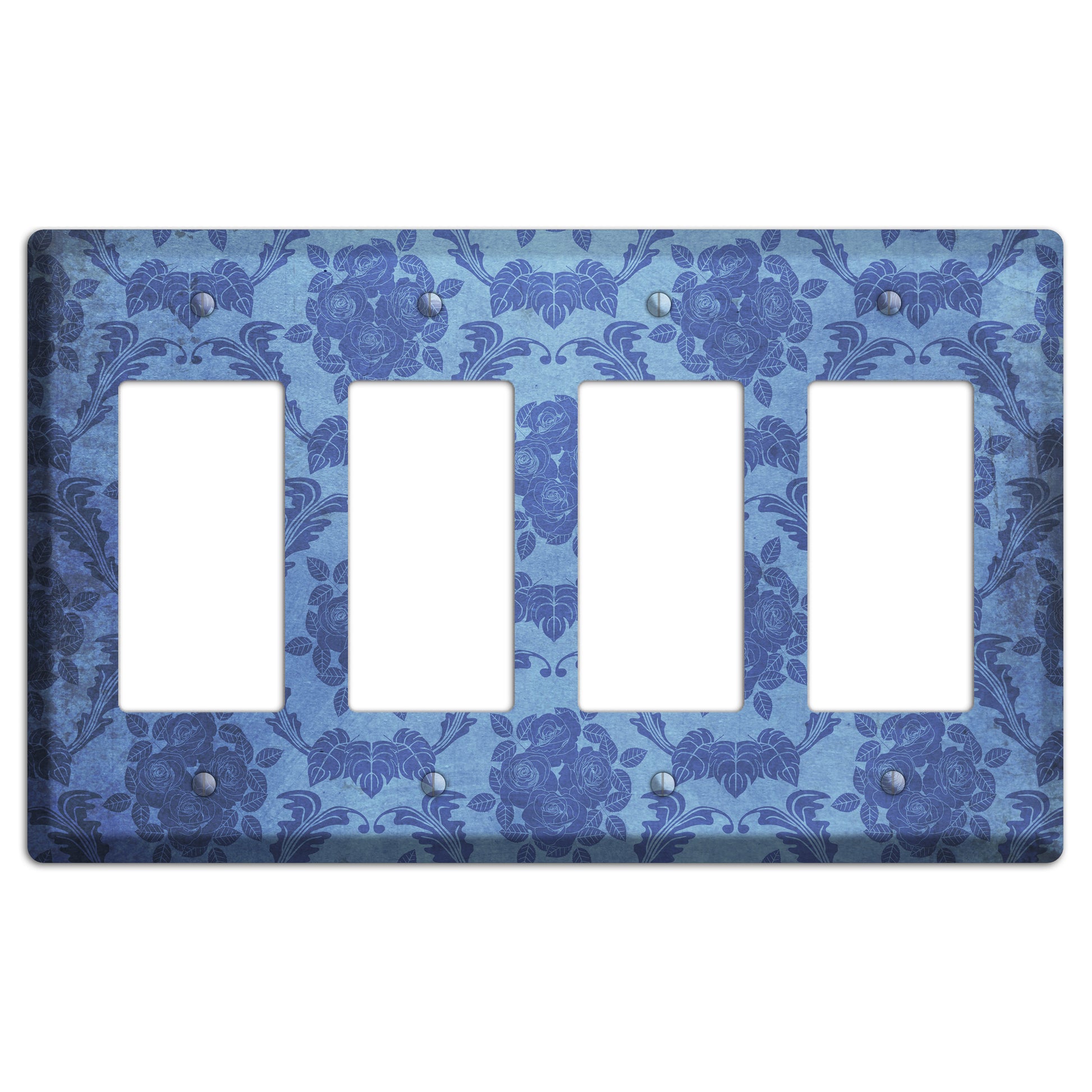 Polo Blue Vintage Rose Damask 4 Rocker Wallplate