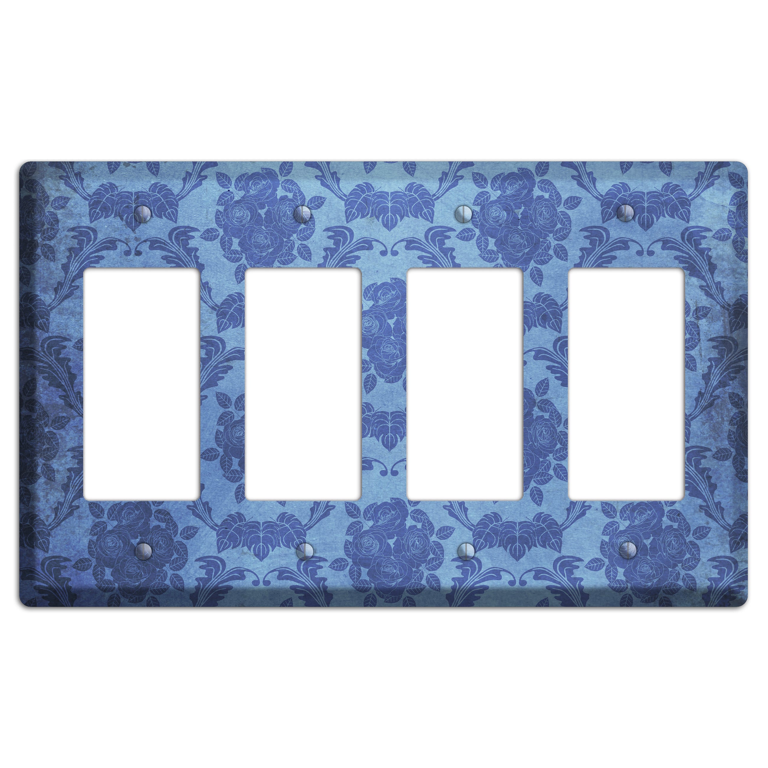 Polo Blue Vintage Rose Damask 4 Rocker Wallplate