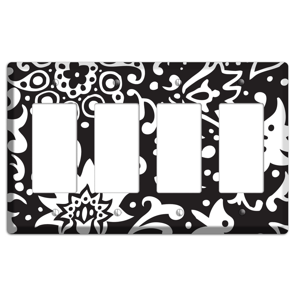 Black with White Boteh 4 Rocker Wallplate