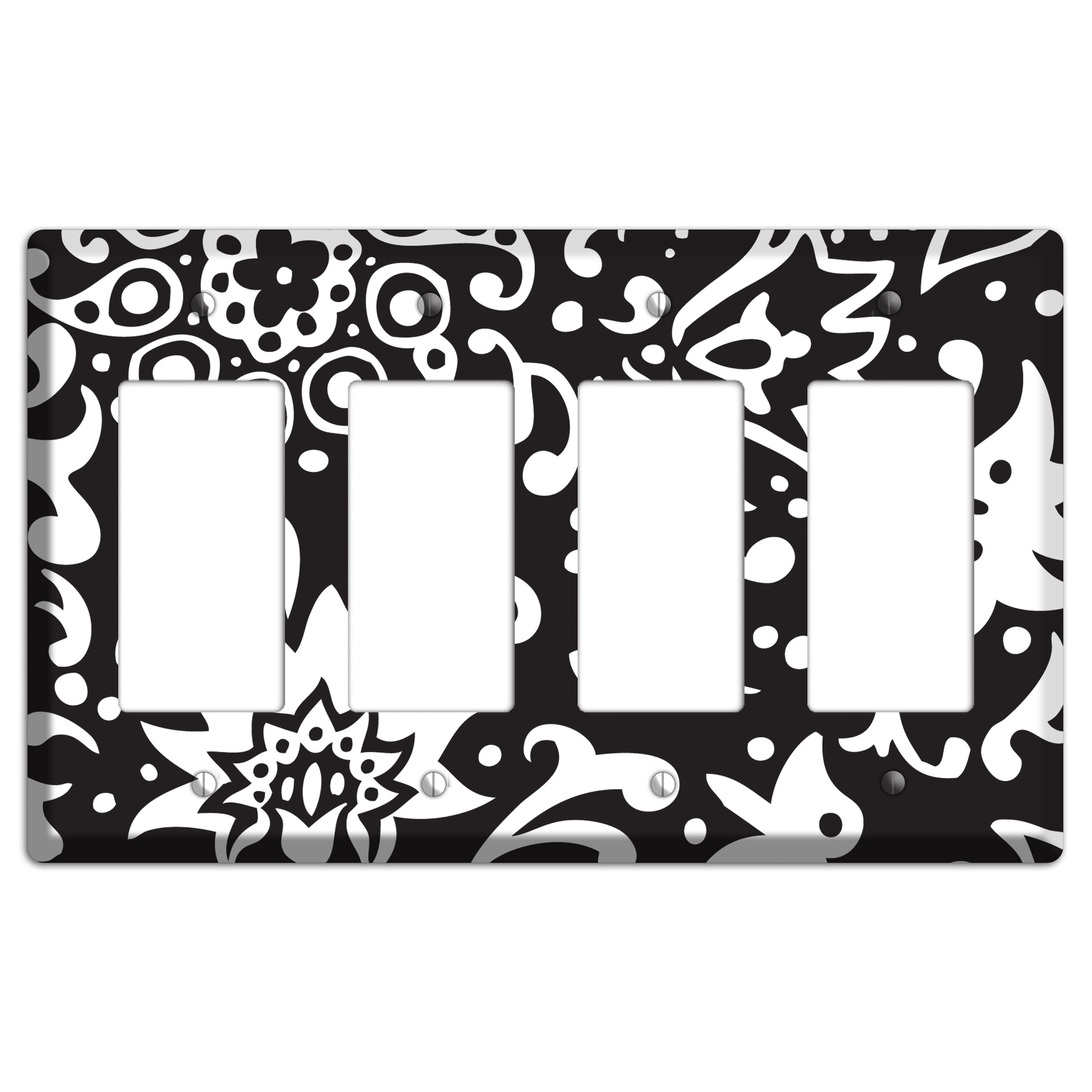 Black with White Boteh 4 Rocker Wallplate