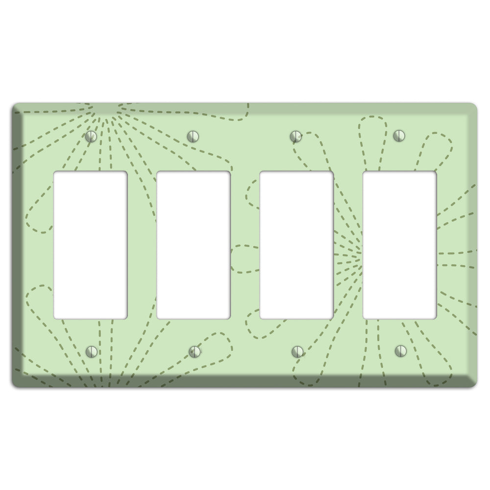 Sage Retro Stipple Floral Contour 4 Rocker Wallplate