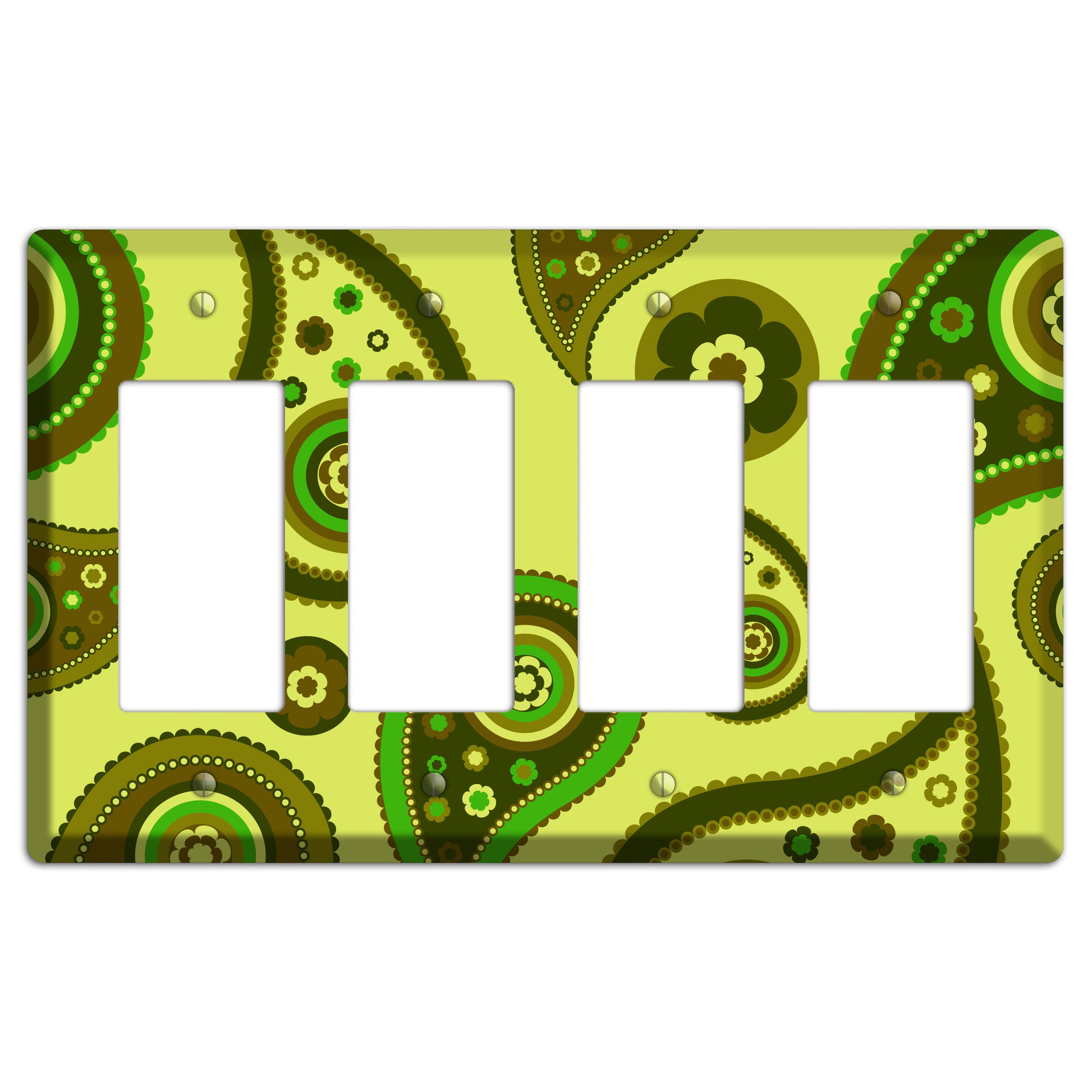 Bright Green Paisley 4 Rocker Wallplate
