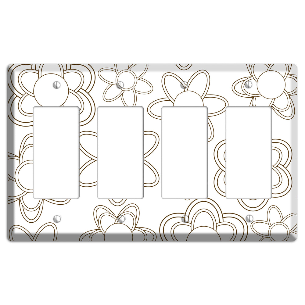 White with Retro Floral Contour 4 Rocker Wallplate