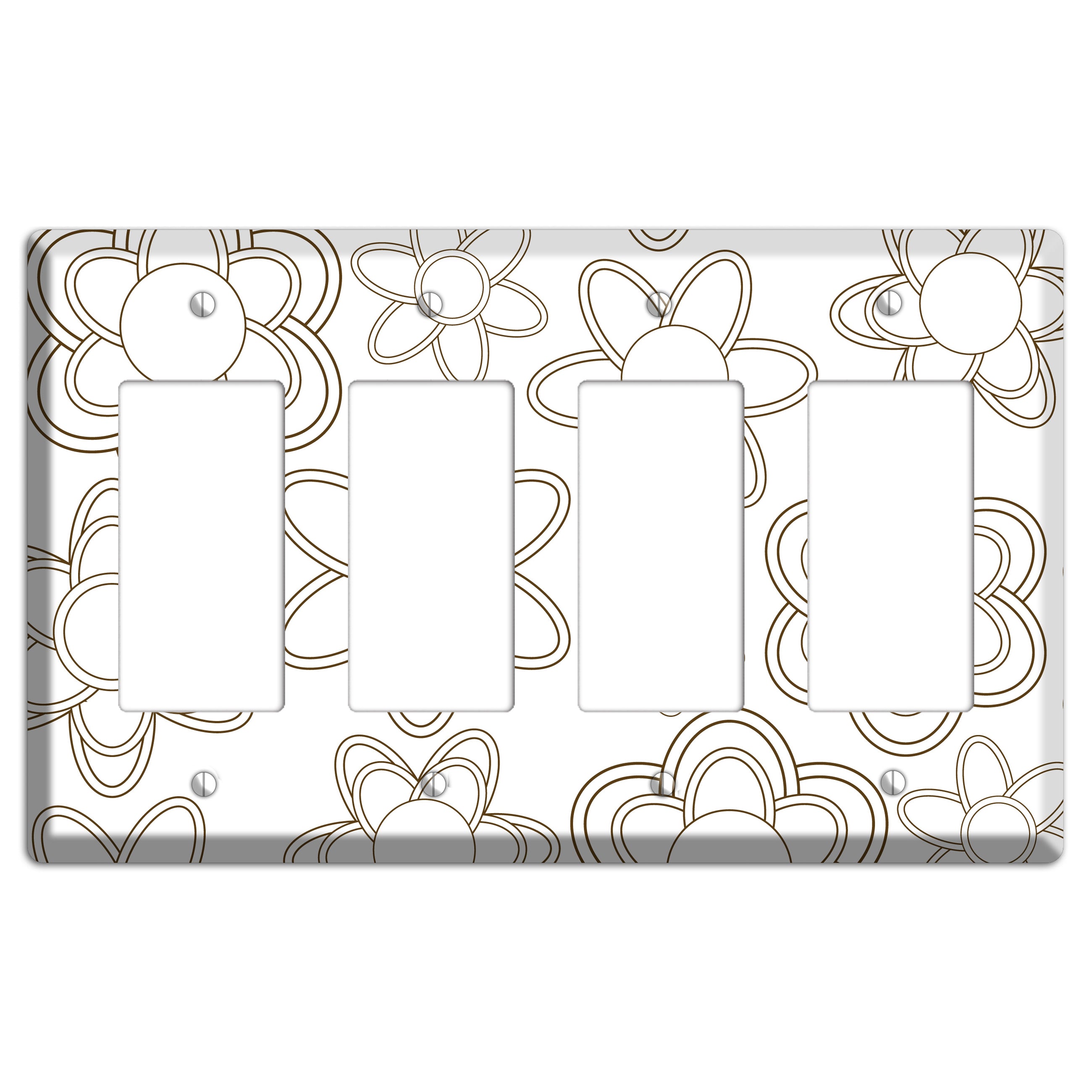 White with Retro Floral Contour 4 Rocker Wallplate