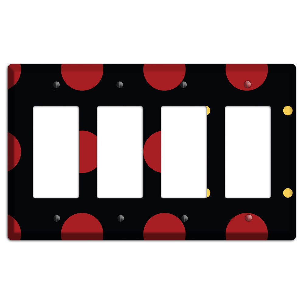 Black with Red and Yellow Multi Tiled Medium Dots 4 Rocker Wallplate