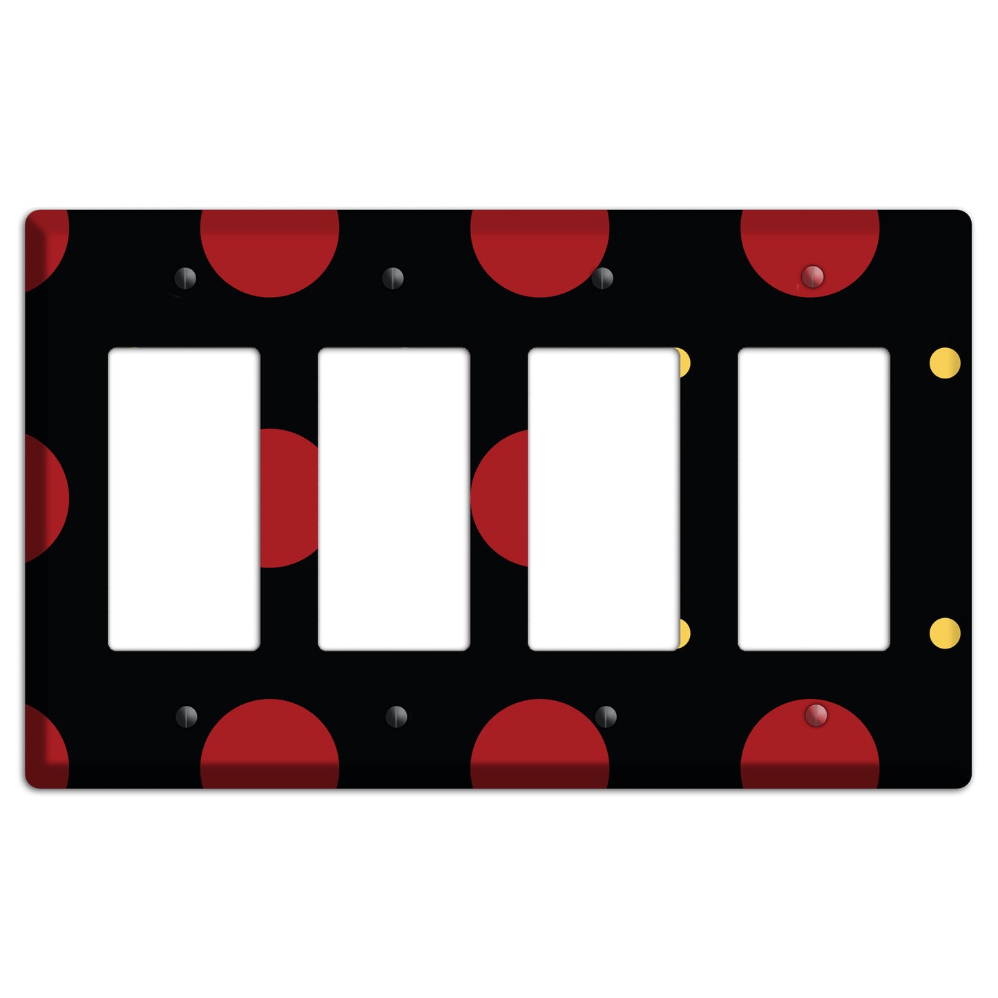 Black with Red and Yellow Multi Tiled Medium Dots 4 Rocker Wallplate
