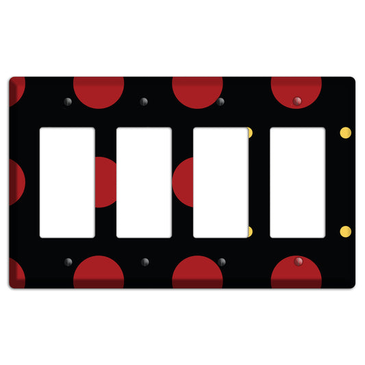 Black with Red and Yellow Multi Tiled Medium Dots 4 Rocker Wallplate