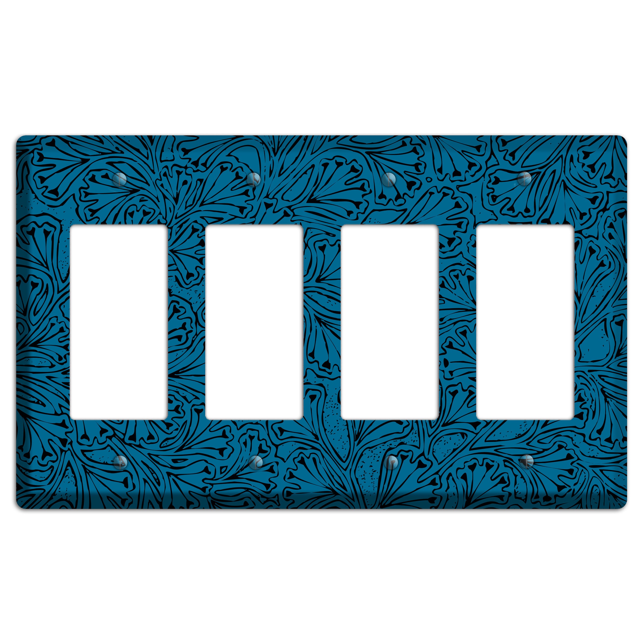 Deco Blue Interlocking Floral 4 Rocker Wallplate