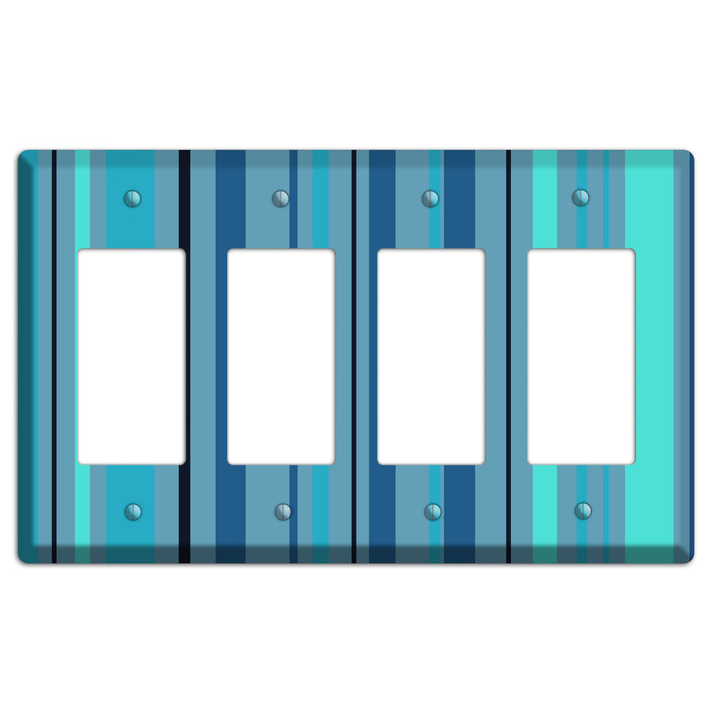 Multi Turquoise Vertical Stripe 4 Rocker Wallplate