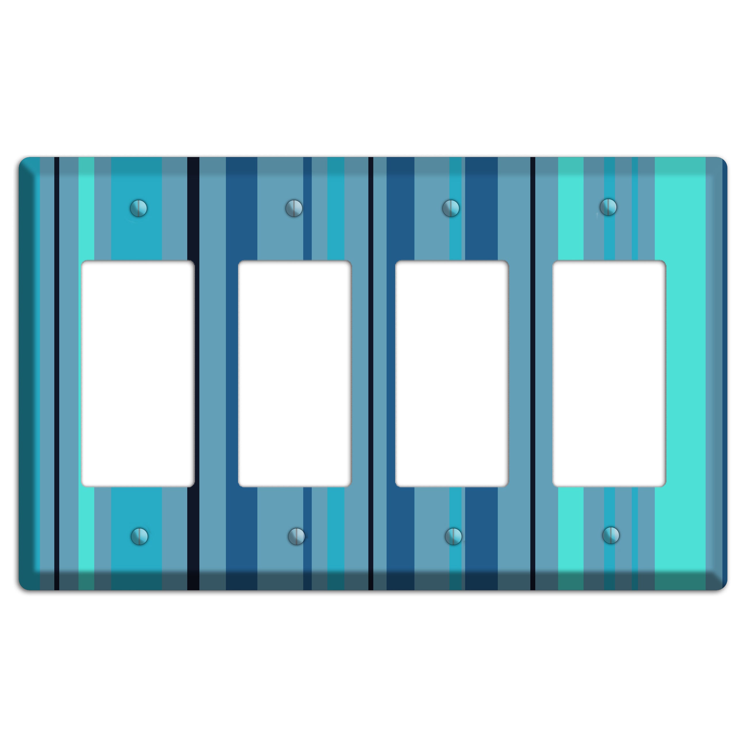 Multi Turquoise Vertical Stripe 4 Rocker Wallplate