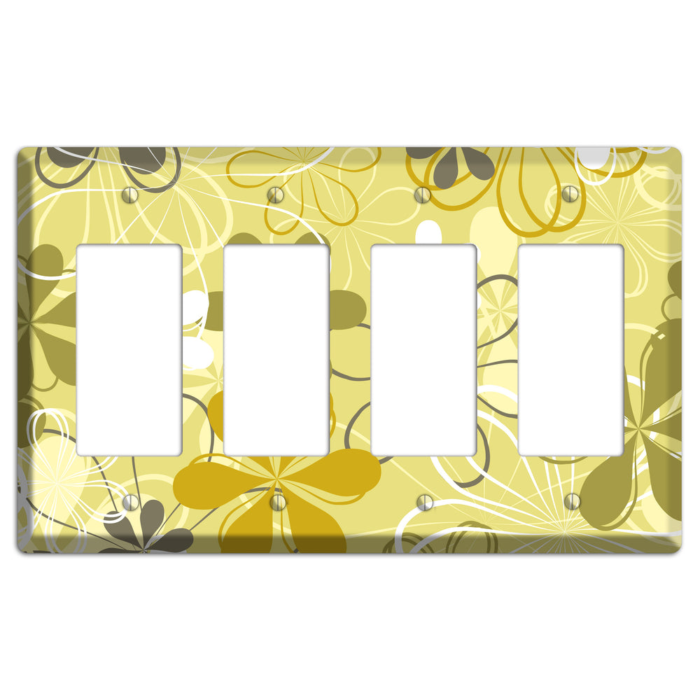 Olive Retro Flowers 4 Rocker Wallplate