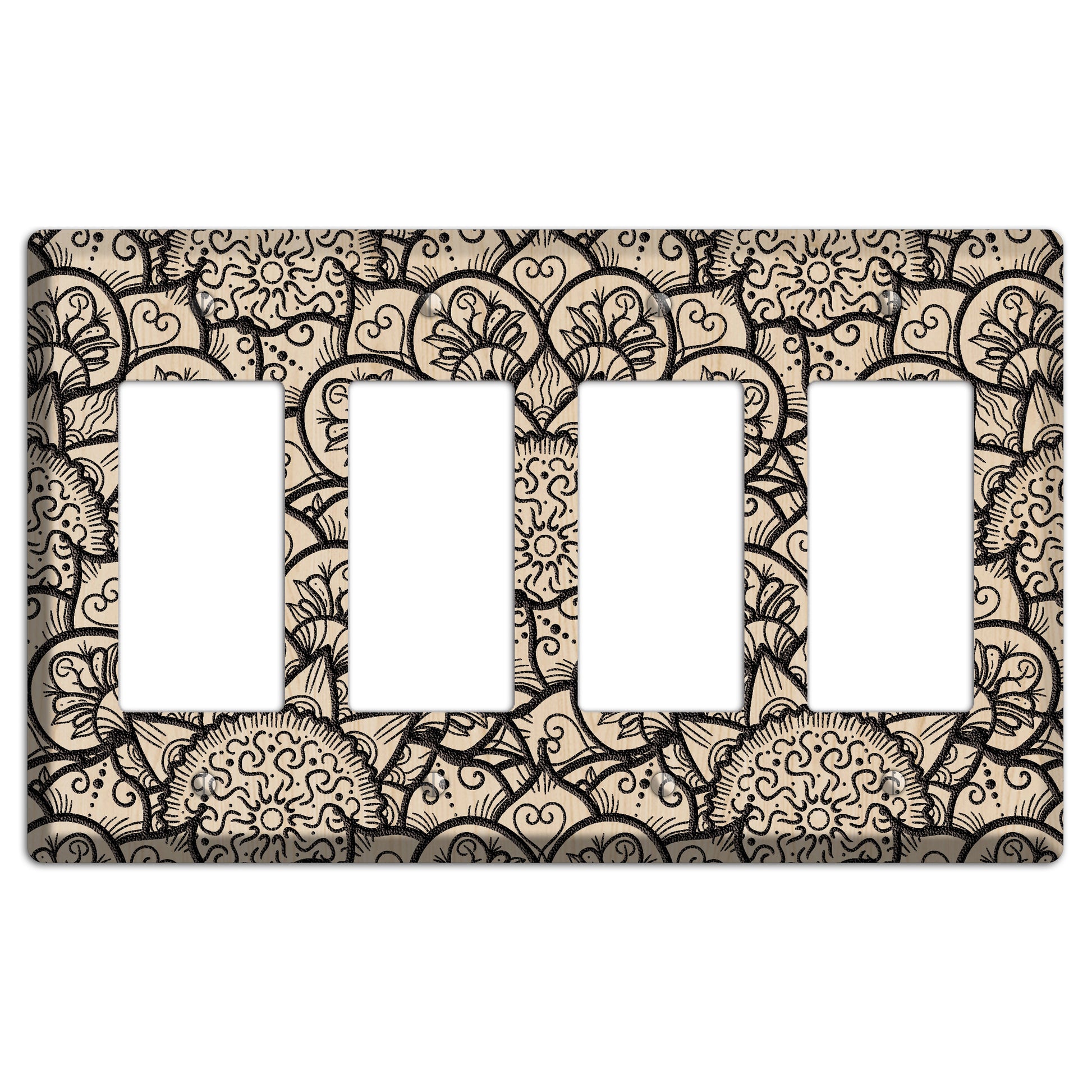 Mandala Black and White Style N Wood Lasered 4 Rocker Wallplate