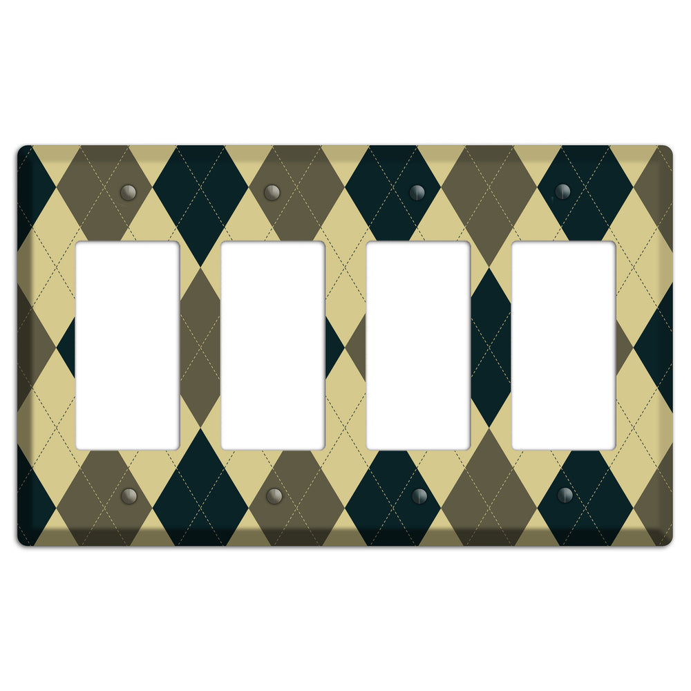 Multi Brown and Tan Argyle 4 Rocker Wallplate