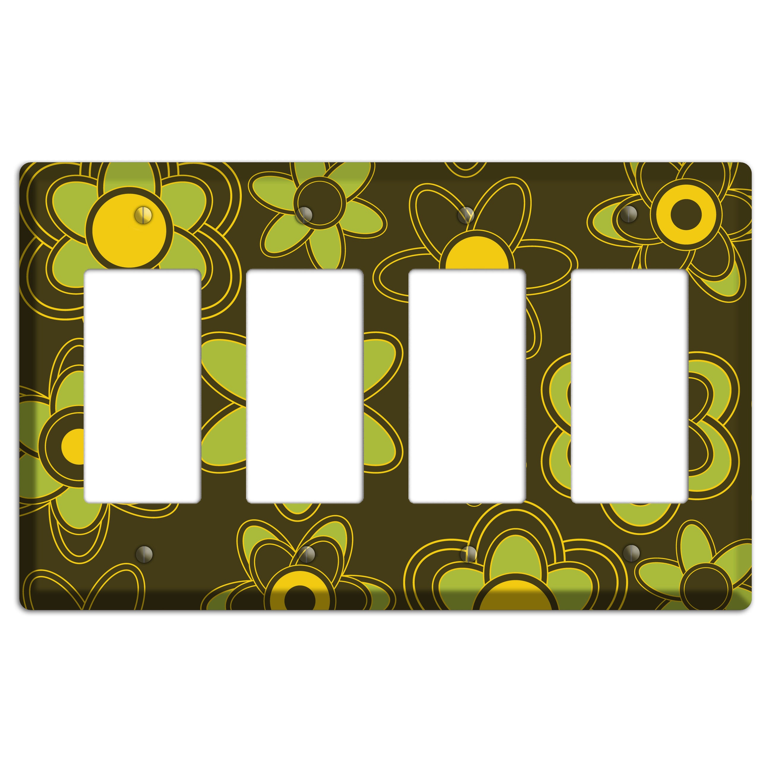 Brown with Lime Retro Floral Contour 4 Rocker Wallplate