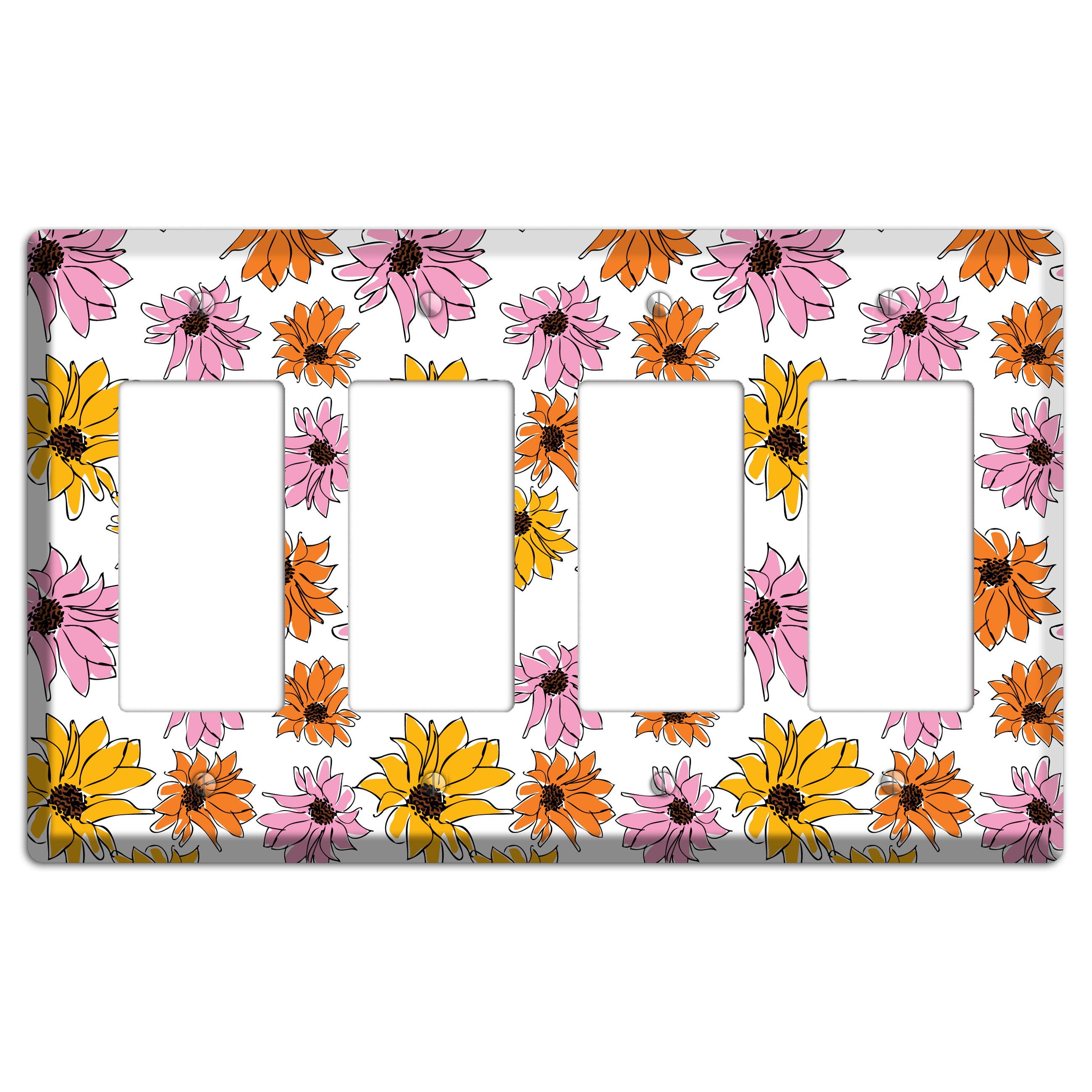 Pink Orange Yellow Flowers 4 Rocker Wallplate