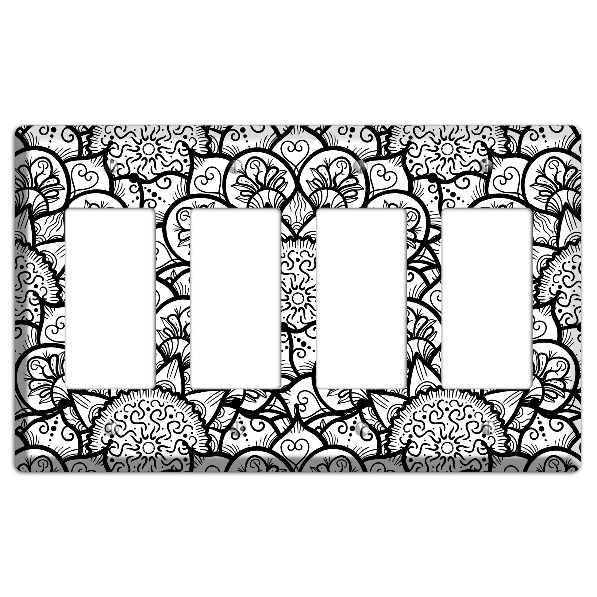 Mandala Black and White Style N Cover Plates 4 Rocker Wallplate