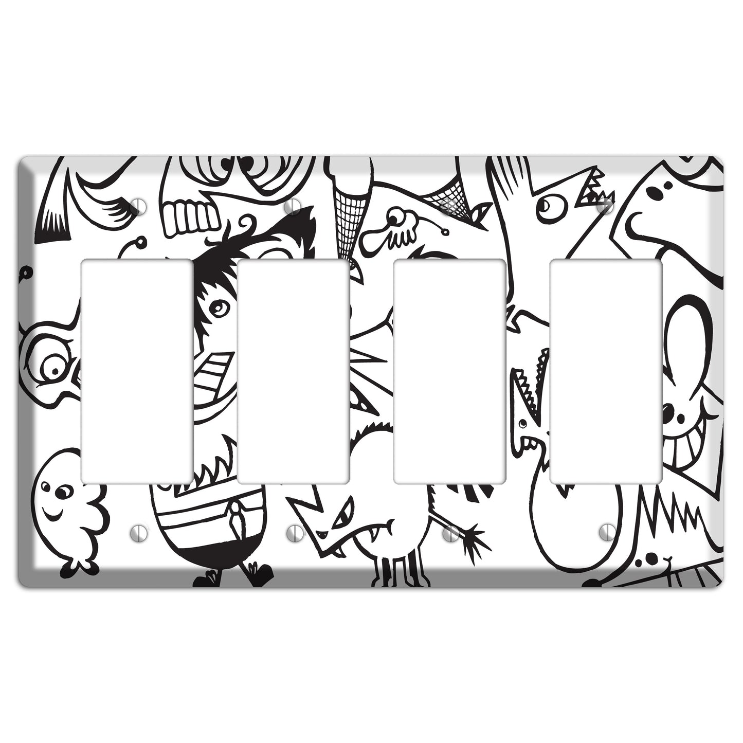 Black and White Whimsical Faces 3 4 Rocker Wallplate
