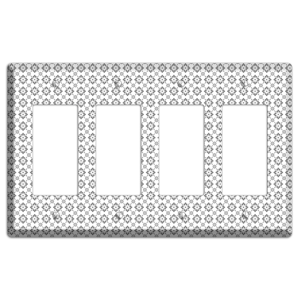 White with Grey Foulard 4 Rocker Wallplate