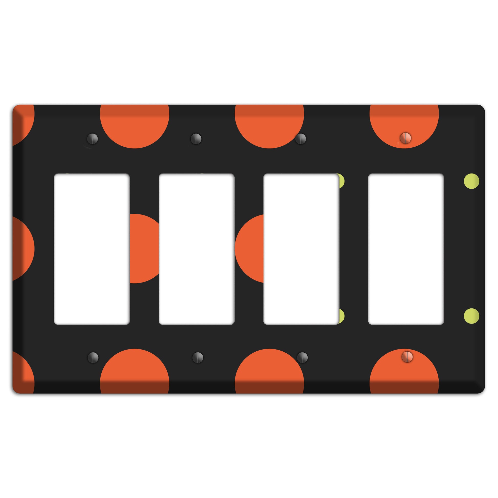 Black wih Orange and Lime Multi Tiled Medium Dots 4 Rocker Wallplate