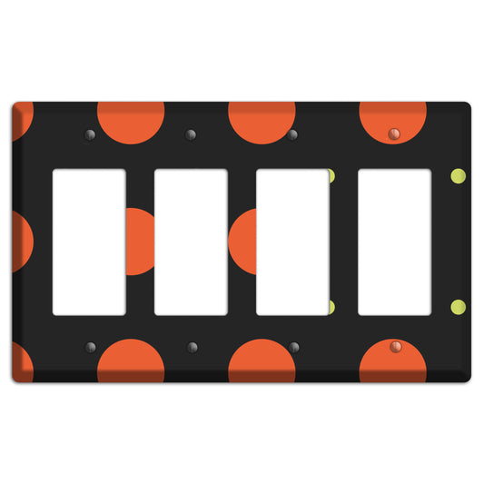 Black wih Orange and Lime Multi Tiled Medium Dots 4 Rocker Wallplate