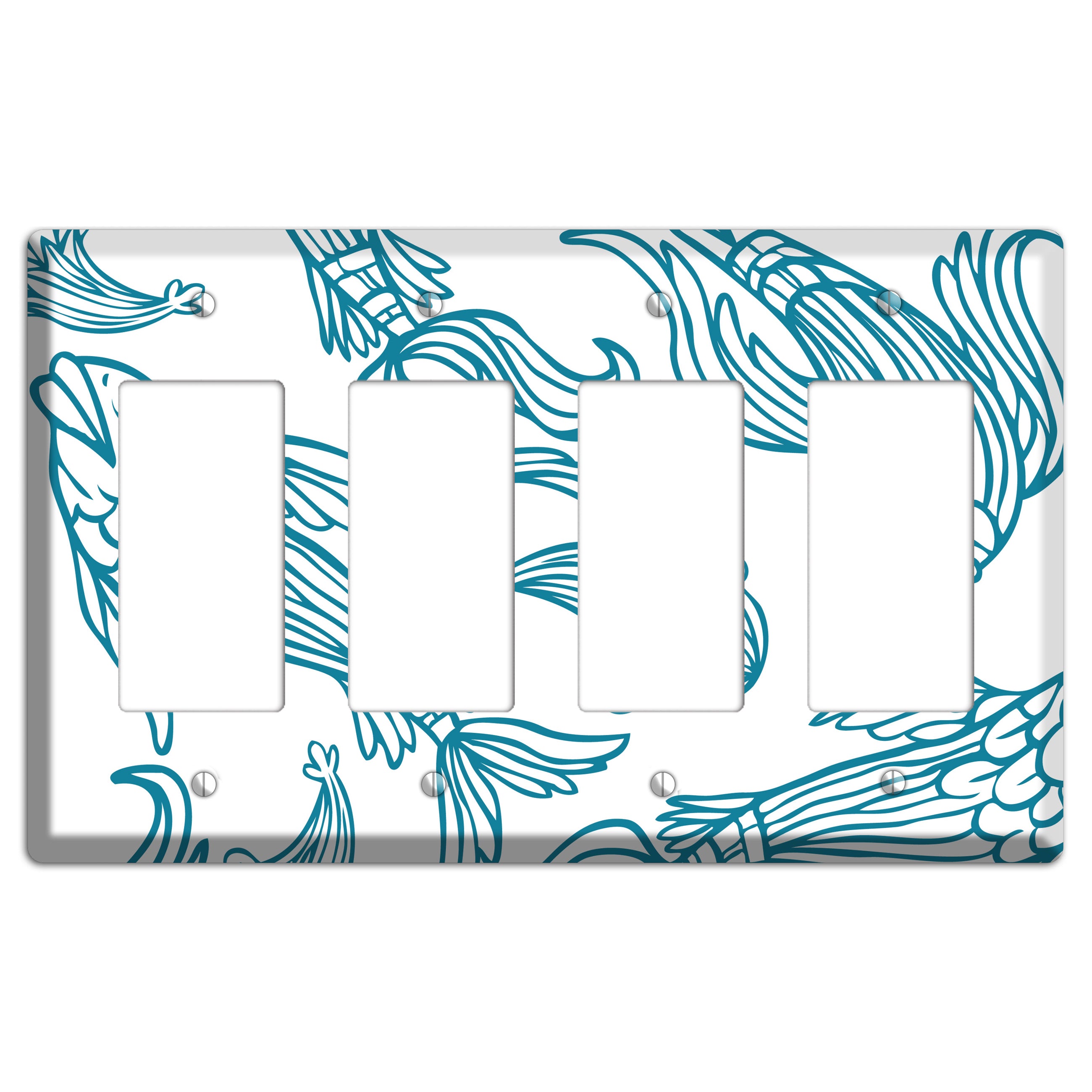 Teal and White Koi 4 Rocker Wallplate