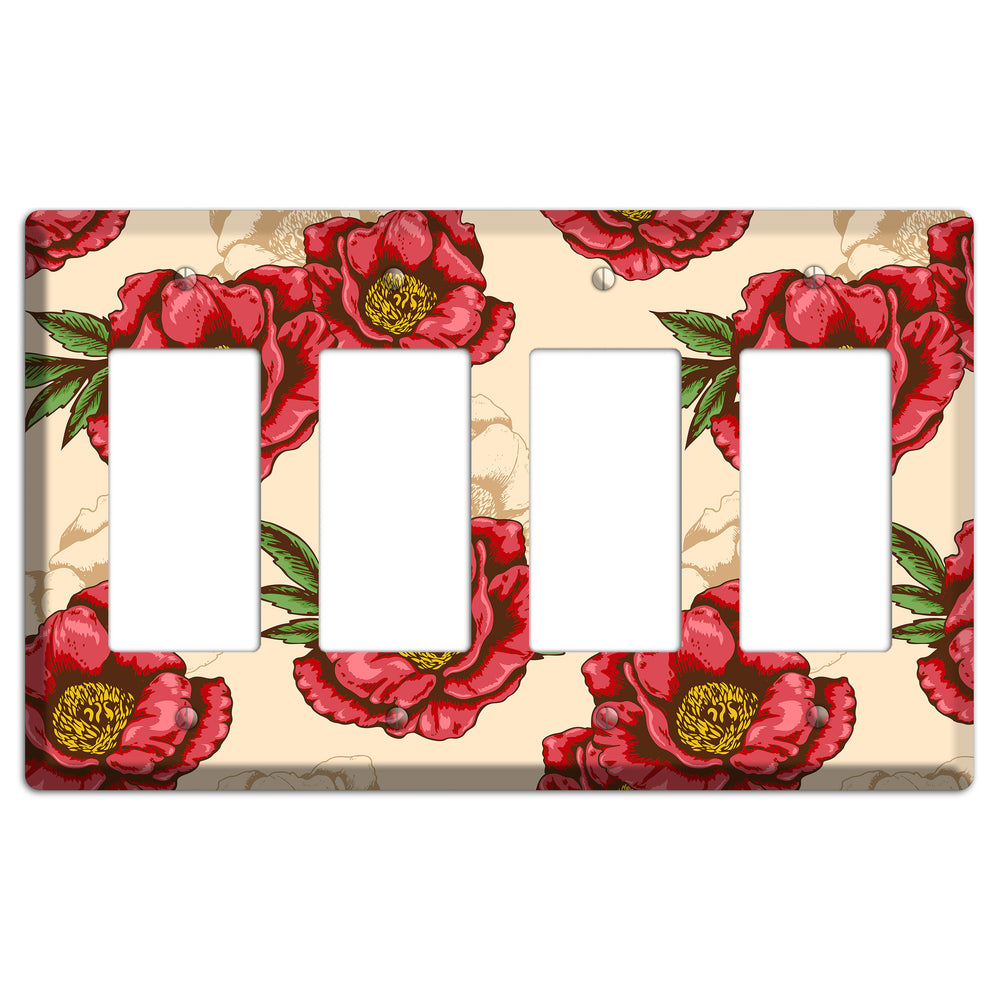 Red Peony Style A 4 Rocker Wallplate