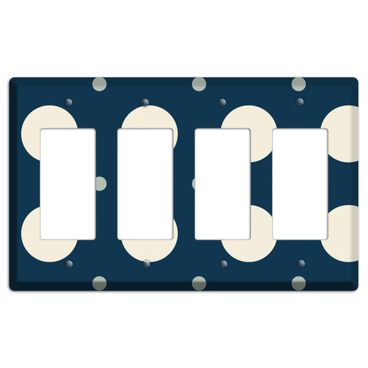 Navy with Off White and Blue Multi Medium Polka Dots 4 Rocker Wallplate