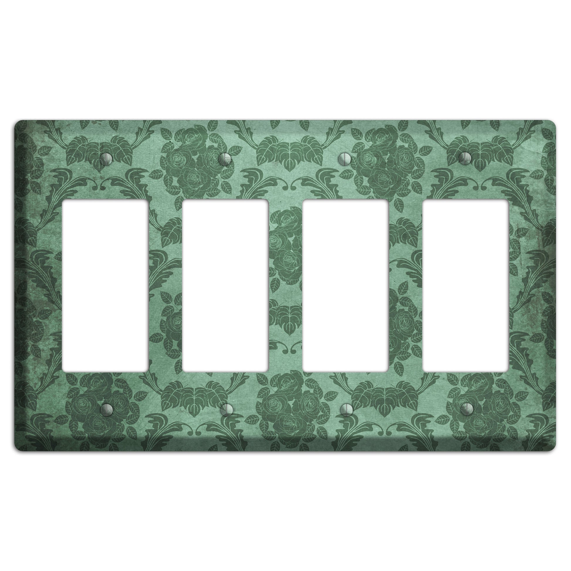 Viridian Green Vintage Rose Damask 4 Rocker Wallplate