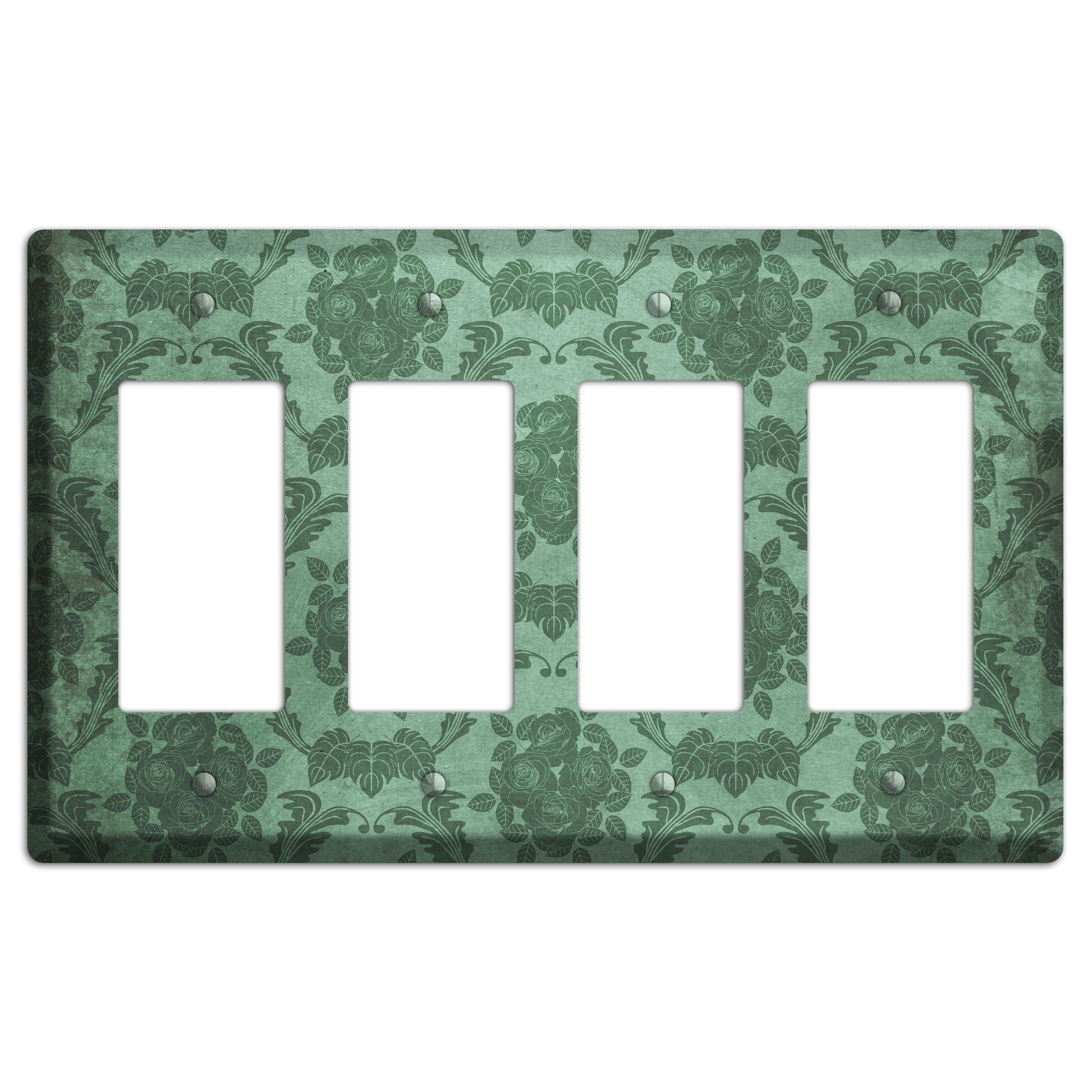 Viridian Green Vintage Rose Damask 4 Rocker Wallplate