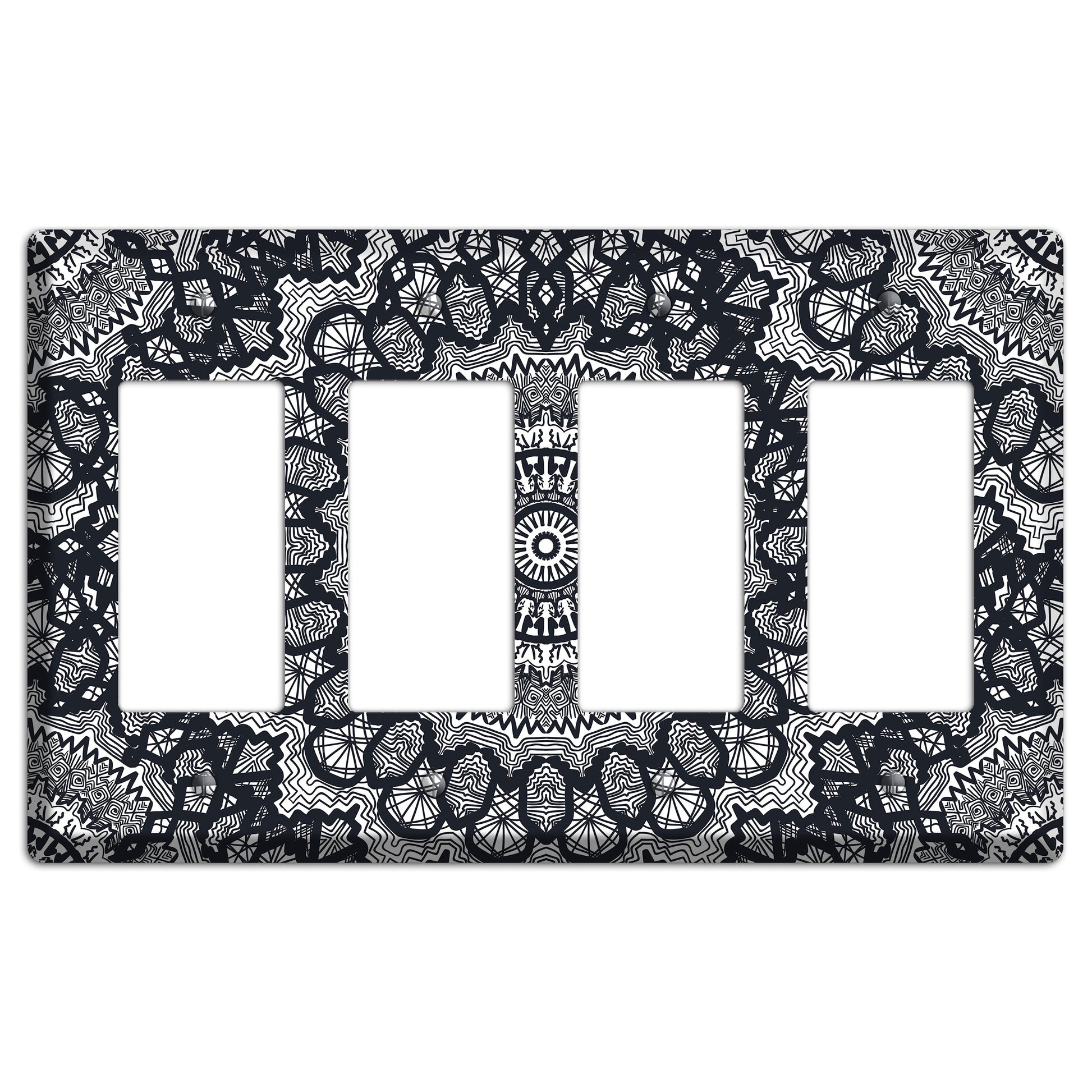Mandala Black and White Style T Cover Plates 4 Rocker Wallplate