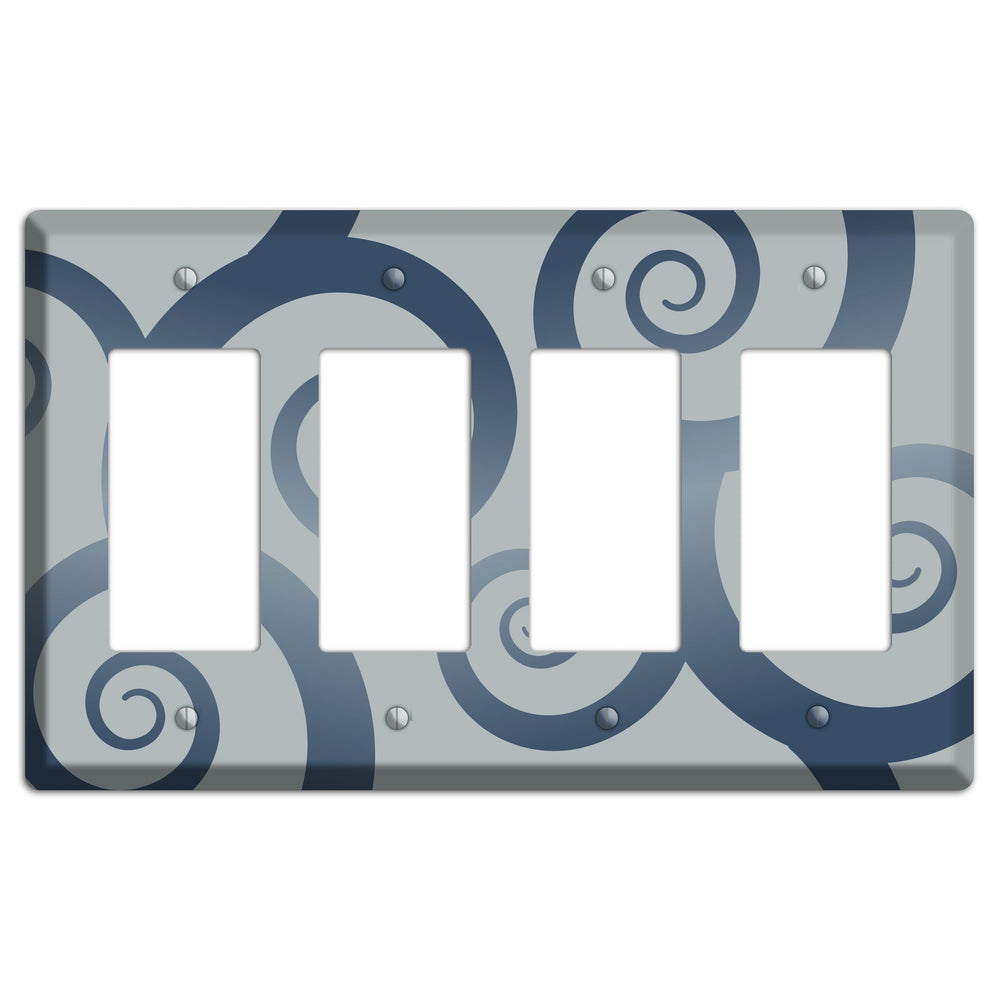 Grey with Blue Large Swirl 4 Rocker Wallplate