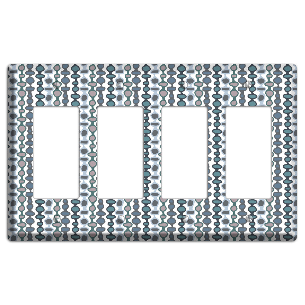 Grey and Multi Blue Bead and Reel 4 Rocker Wallplate