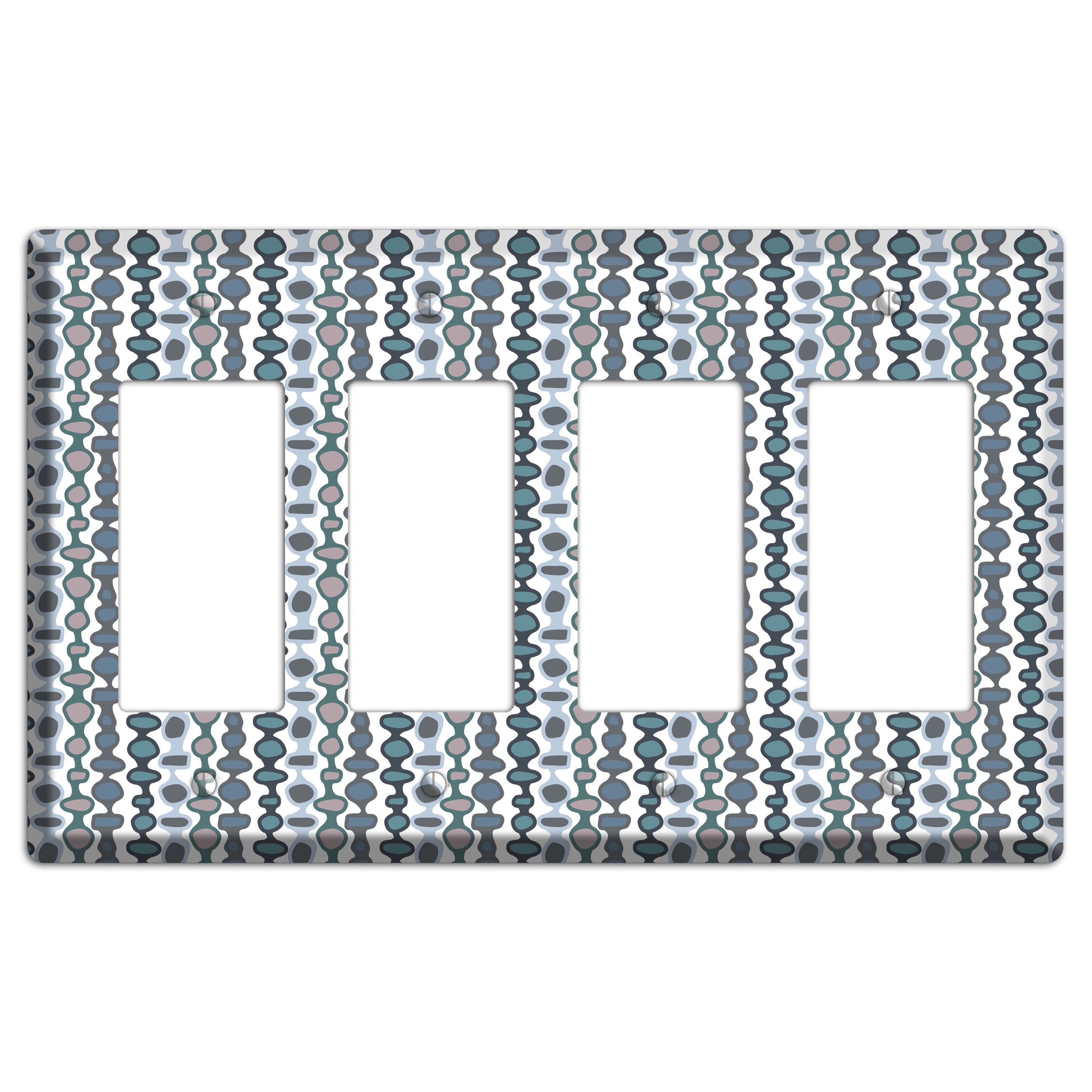 Grey and Multi Blue Bead and Reel 4 Rocker Wallplate