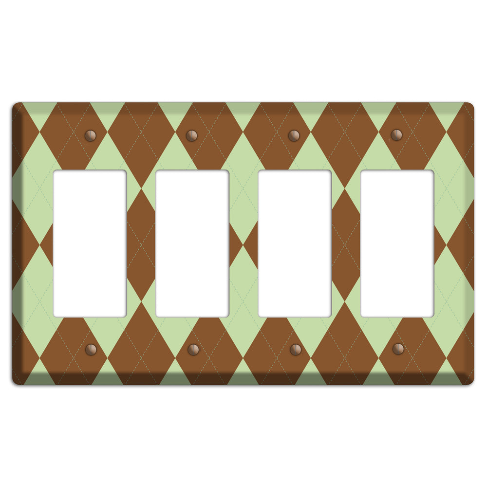 Brown and Green Argyle 4 Rocker Wallplate