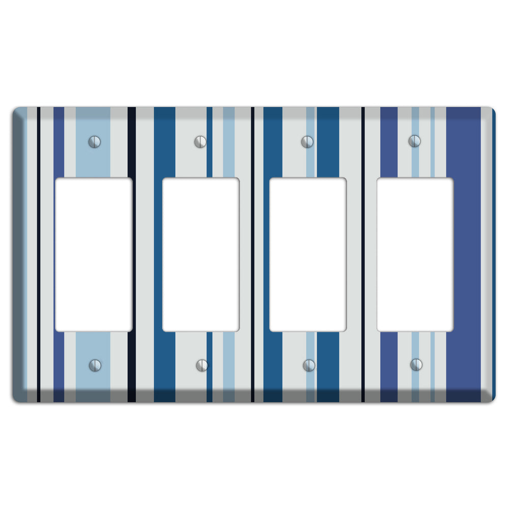 Multi White and Blue Vertical Stripe 4 Rocker Wallplate