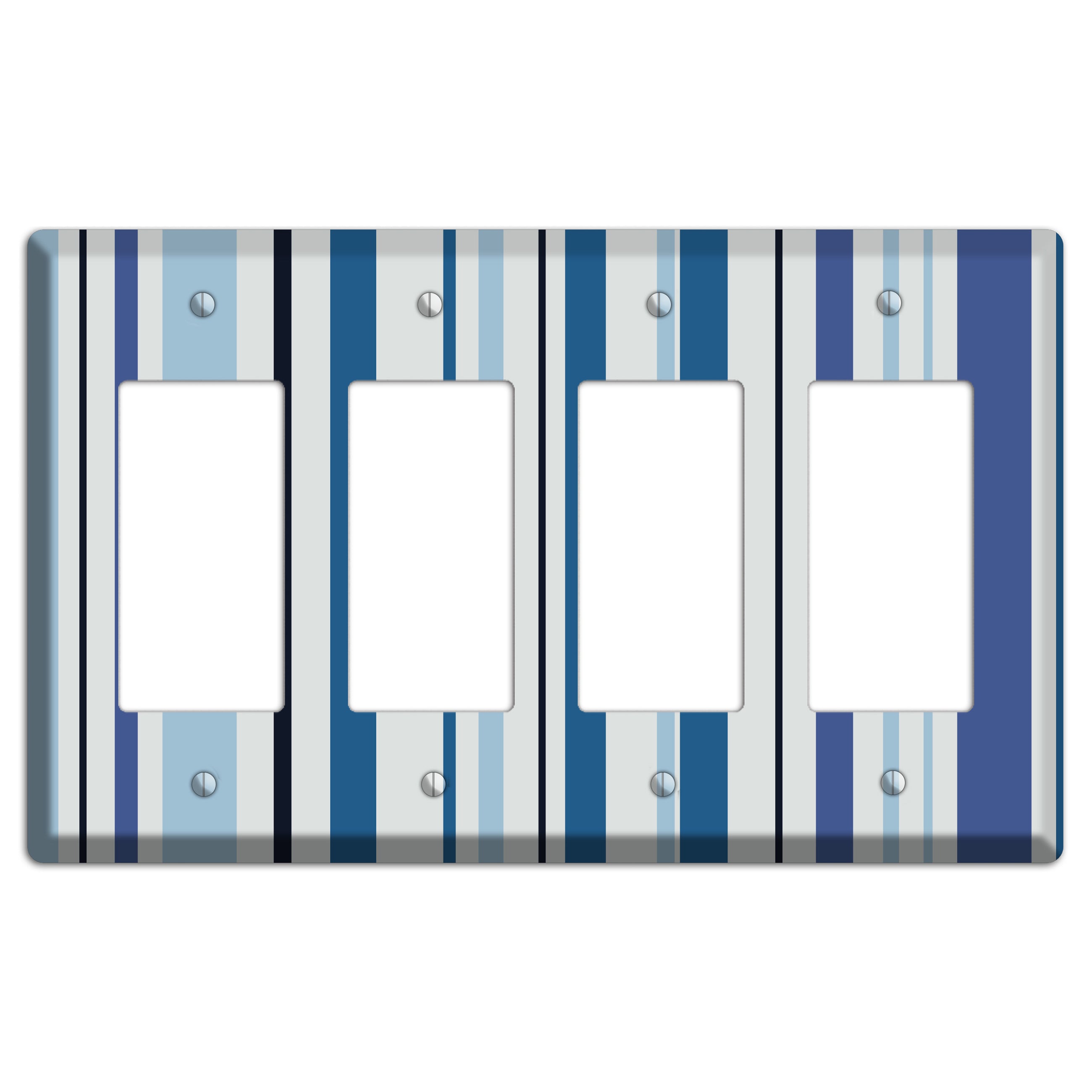 Multi White and Blue Vertical Stripe 4 Rocker Wallplate