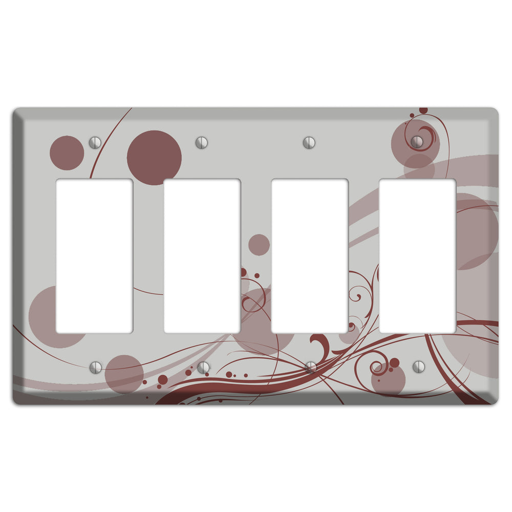 Grey with Maroon Dots and Swirls 4 Rocker Wallplate