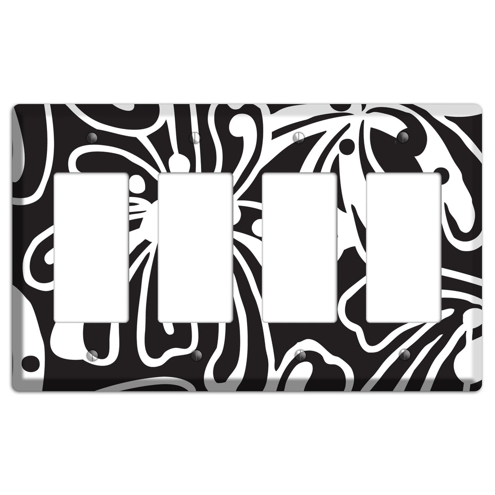 Black with White Flower 4 Rocker Wallplate