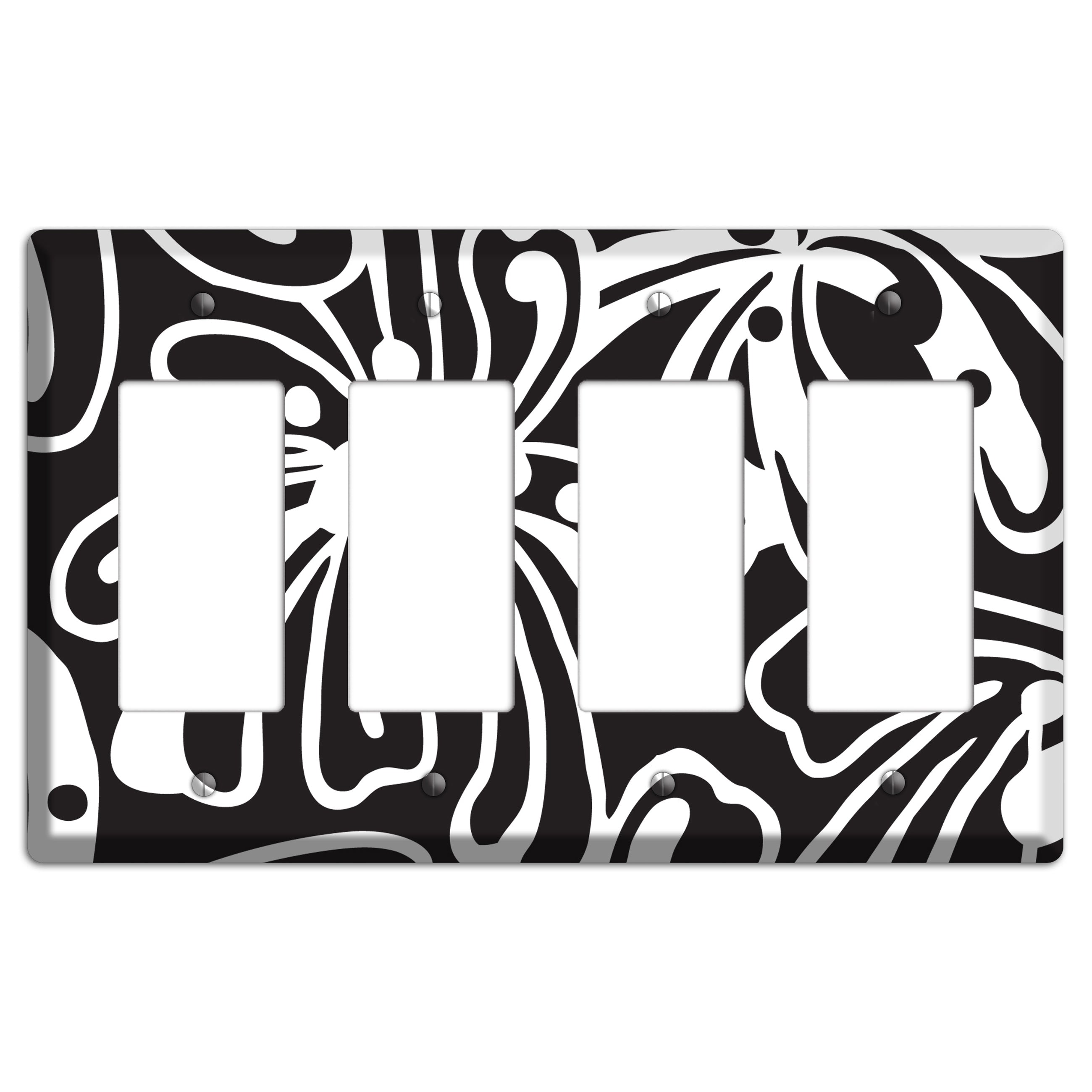 Black with White Flower 4 Rocker Wallplate