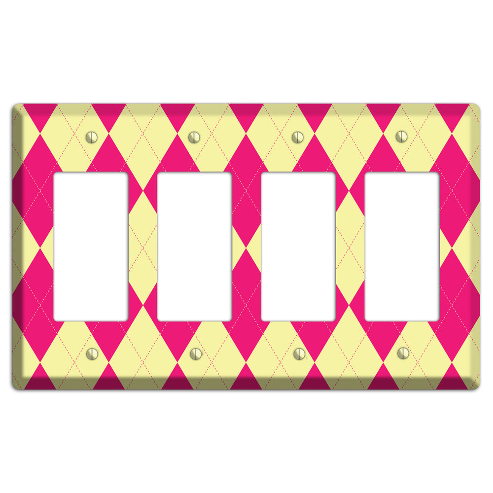 Pink and Yellow Argyle 4 Rocker Wallplate